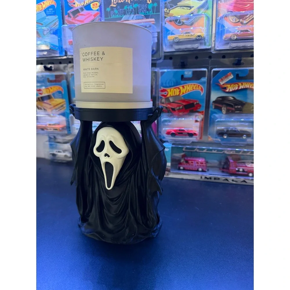Ghostface Scream 3D Printed 3 Wick Candle Holder Pedestal Horror Decor Black